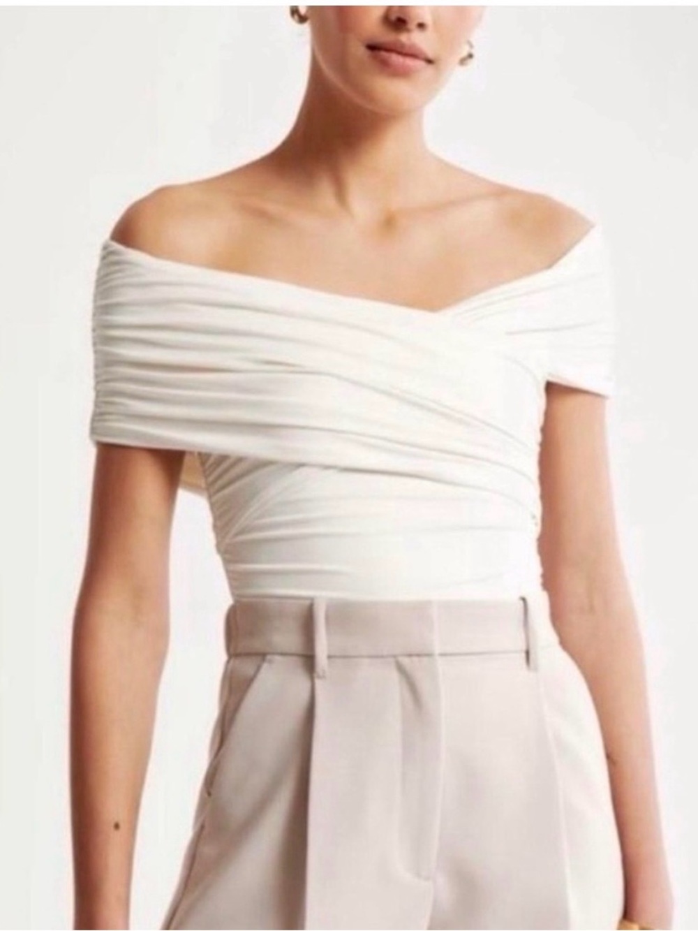Abercrombie Off-Shoulder White Ruched Fit Bodysuit